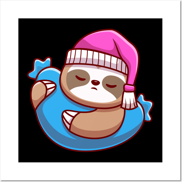 Cute Sloth Sleeping With Pillow Cartoon Wall Art by Catalyst Labs